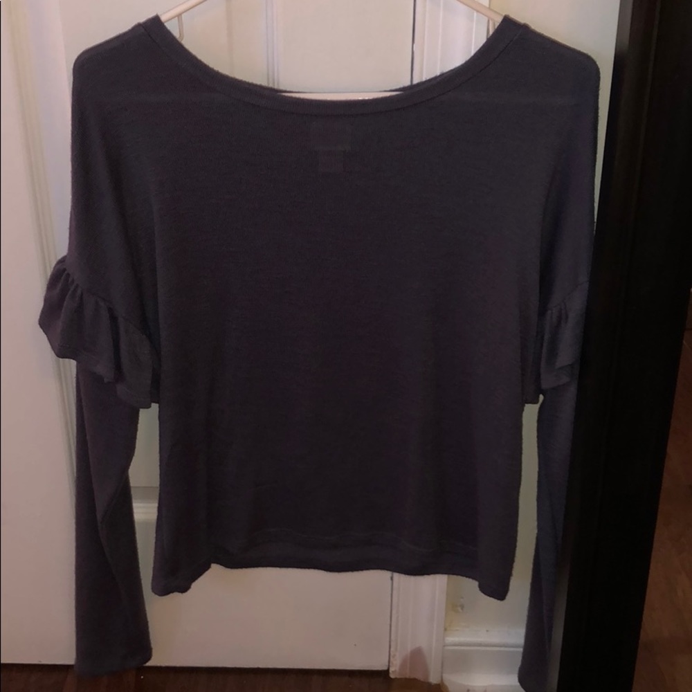 Navy blue sweater with ruffle sleeves
